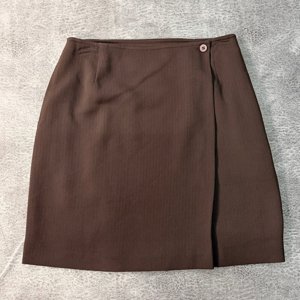 Brown RenFrew Pinstripe Wrap Mini Skirt